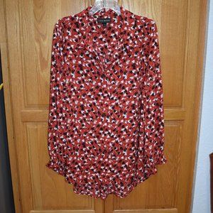 Lane Bryant RED button front Blouse BLACK WHITE Floral design Plus Sz 18/20